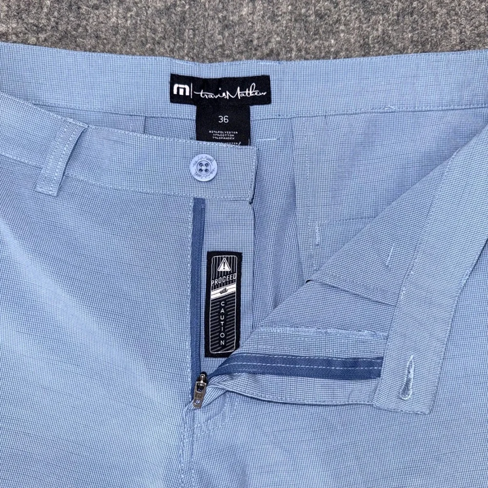 TravisMathew Mens Golf Shorts Blue Micro Check Stretch Performance Size 36 - Picture 8 of 10
